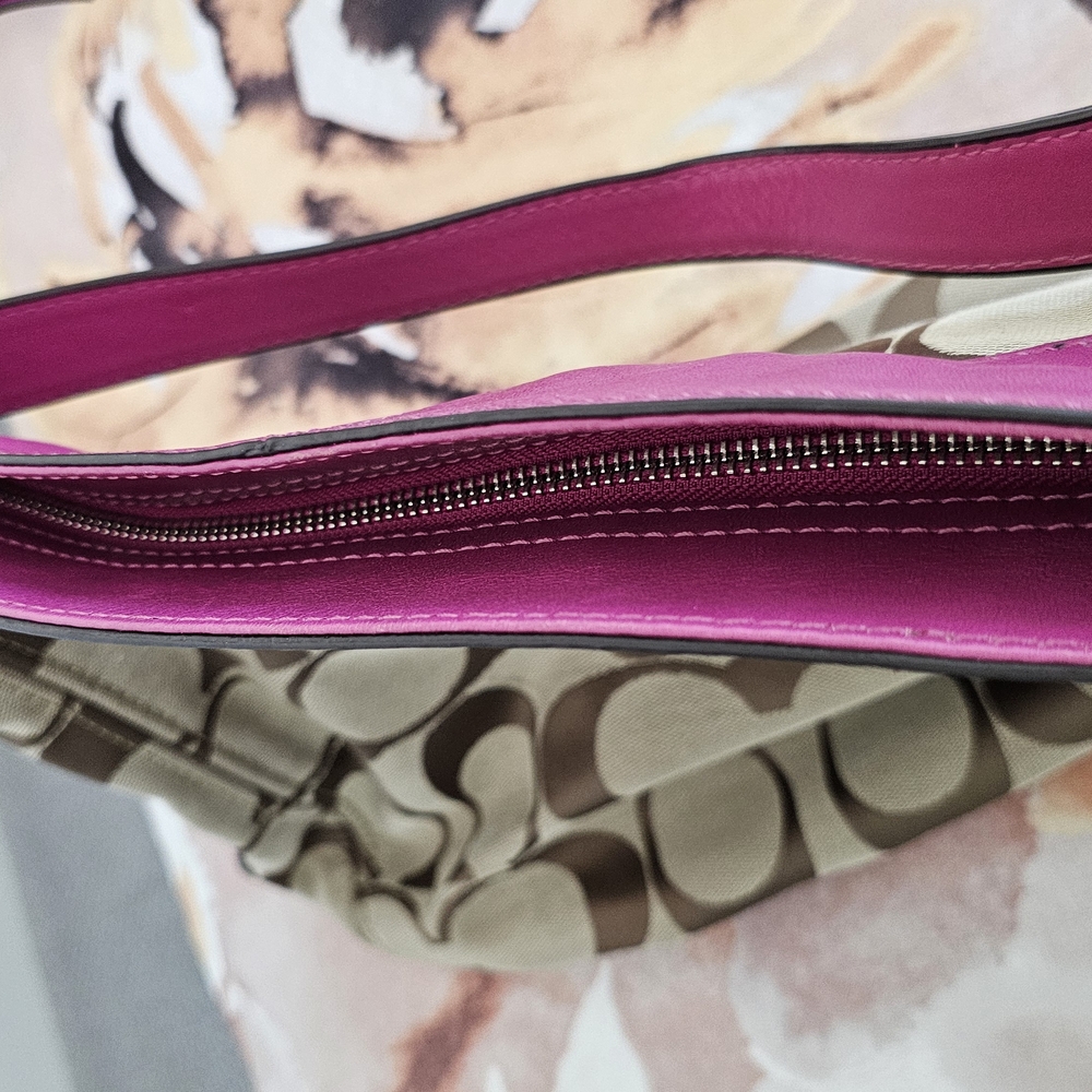 Coach Signature Canvas Shoulder Bag - Pink and Brown - Picture 14 of 15